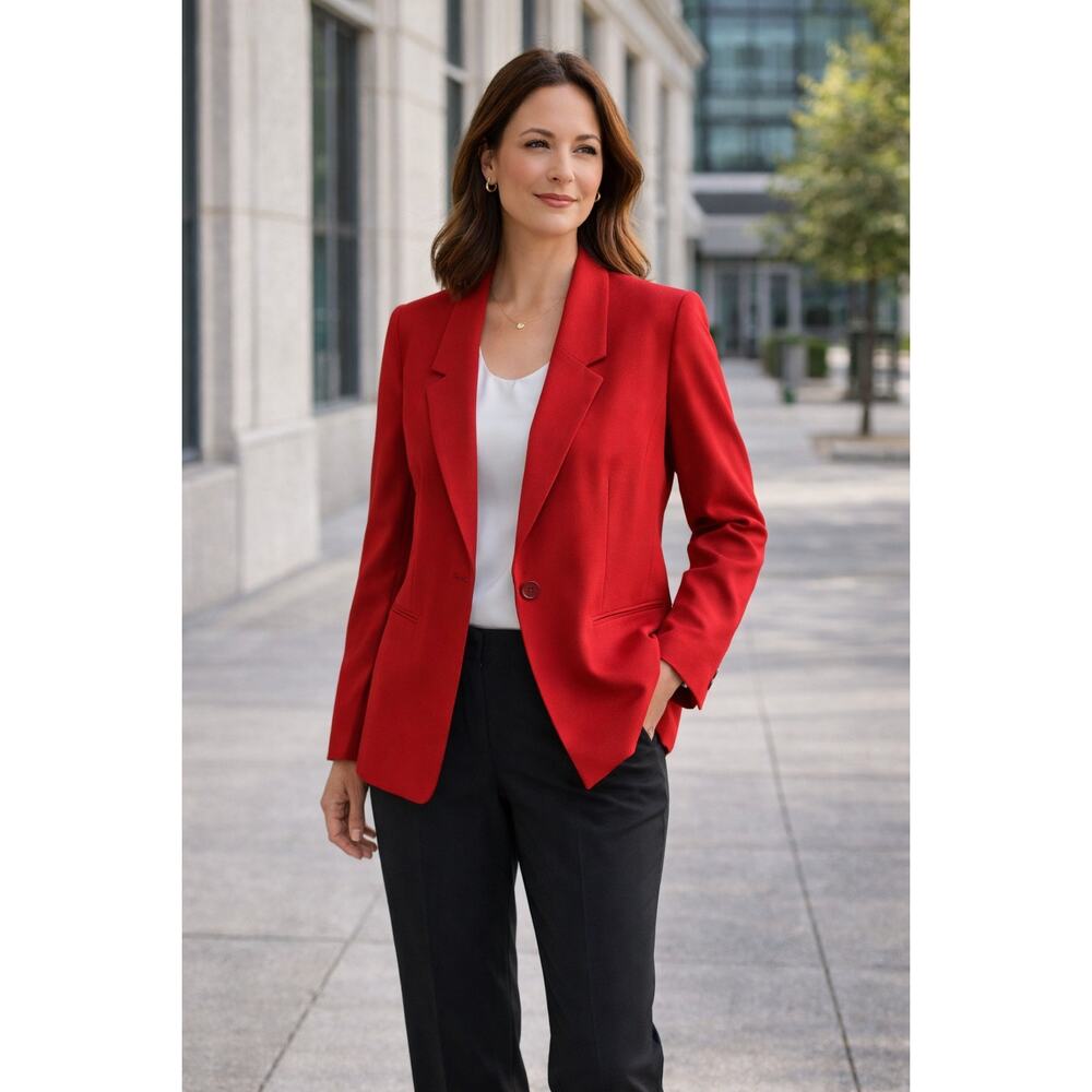Vintage 90s Red Wool Blazer Power Dressing Single Button Career Chic 12 Medium